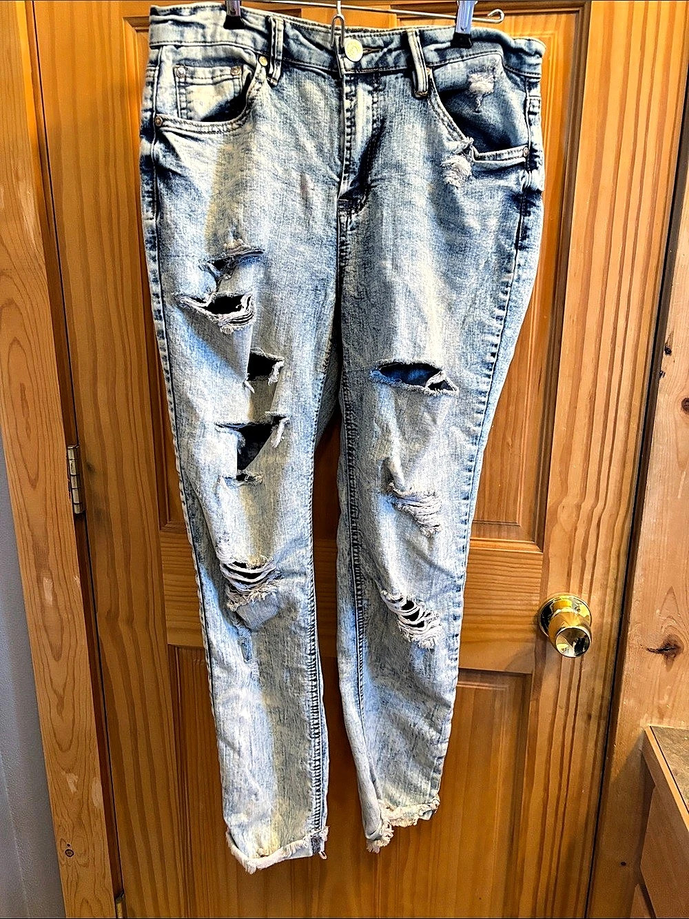 Almost Famous Distressed Boyfriend Jeans in Blue Waist 7